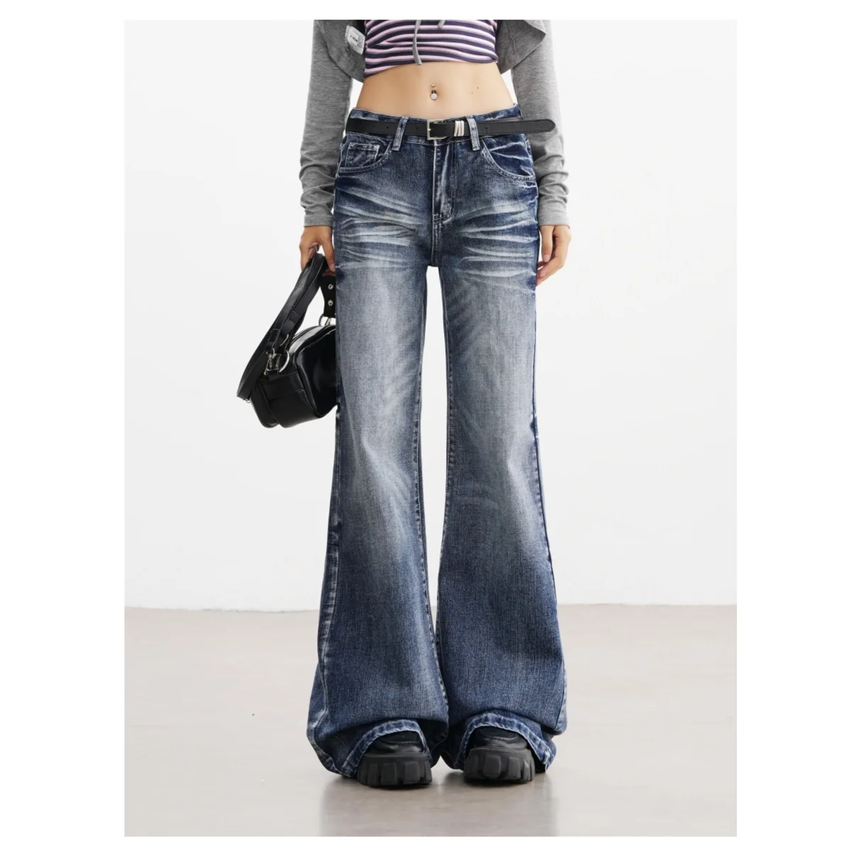 

Женские джинсы в стиле ретро с низкой талией, расклешенные джинсовые брюки, винтажные джинсовые брюки в стиле девушки, Y2K, повседневные длинные брюки, осень и зима