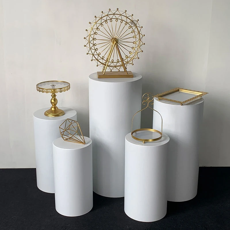 

Cylinder Pedestal Stand 5pcs White Cake Plinths Backdrop for Party Wedding Decorations Holiday Birthday Decor Event Stand