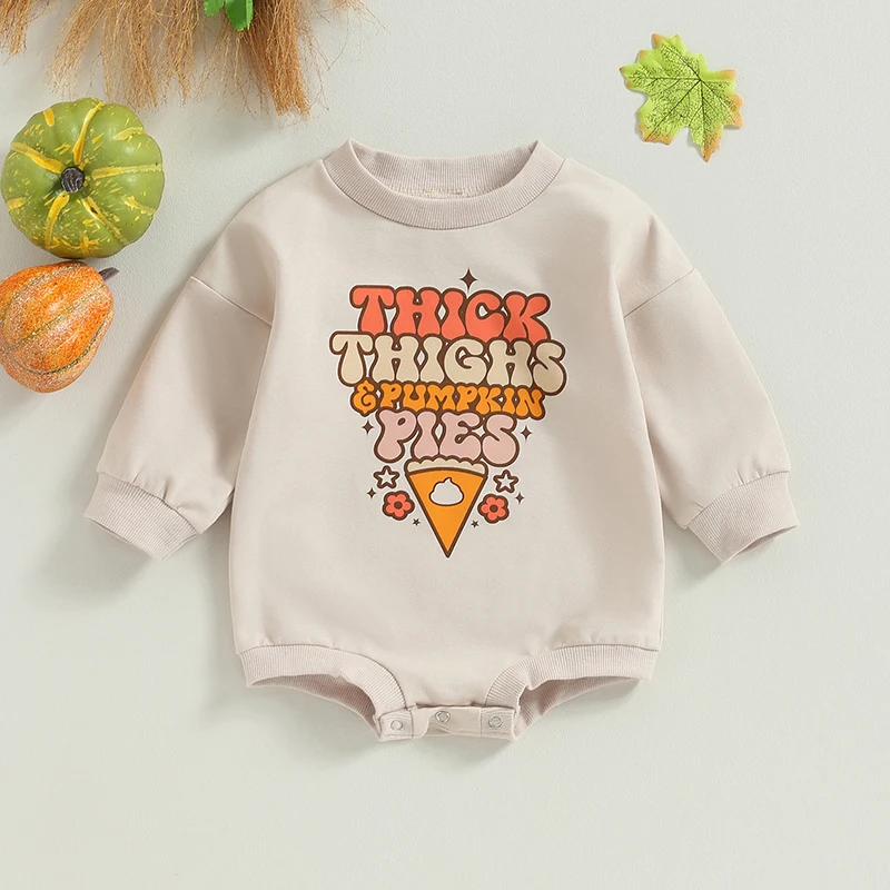 

Mildsown Baby Girls Boys Crewneck Romper Sweatshirt Long Sleeve Letter Pumpkin Pie Print Bodysuits Baby Halloween Casual Clothes