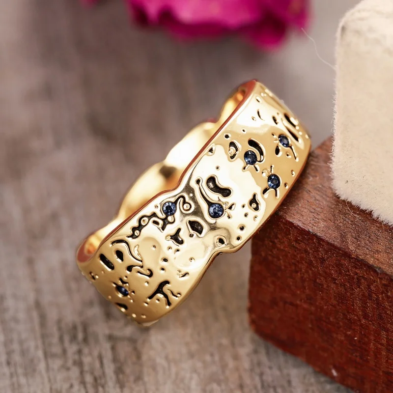 CAOSHI Vintage Style Luxury Gold Color Finger Rings with Blue CZ Newly Designed Irregularity Accessories Chic Lady Party Jewelry