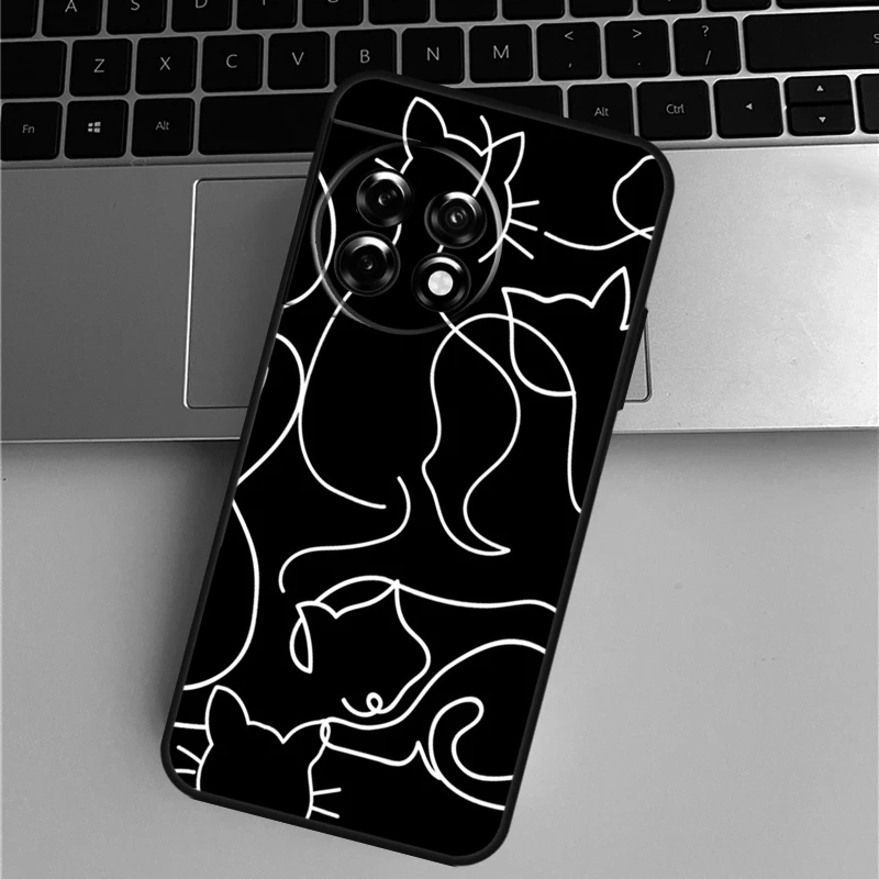 Engraçado bonito gato linha arte caso para oneplus nord 2t ce2 lite n10 n20 capa para oneplus 11 9 10 pro ace 2 8t 9rt 10t