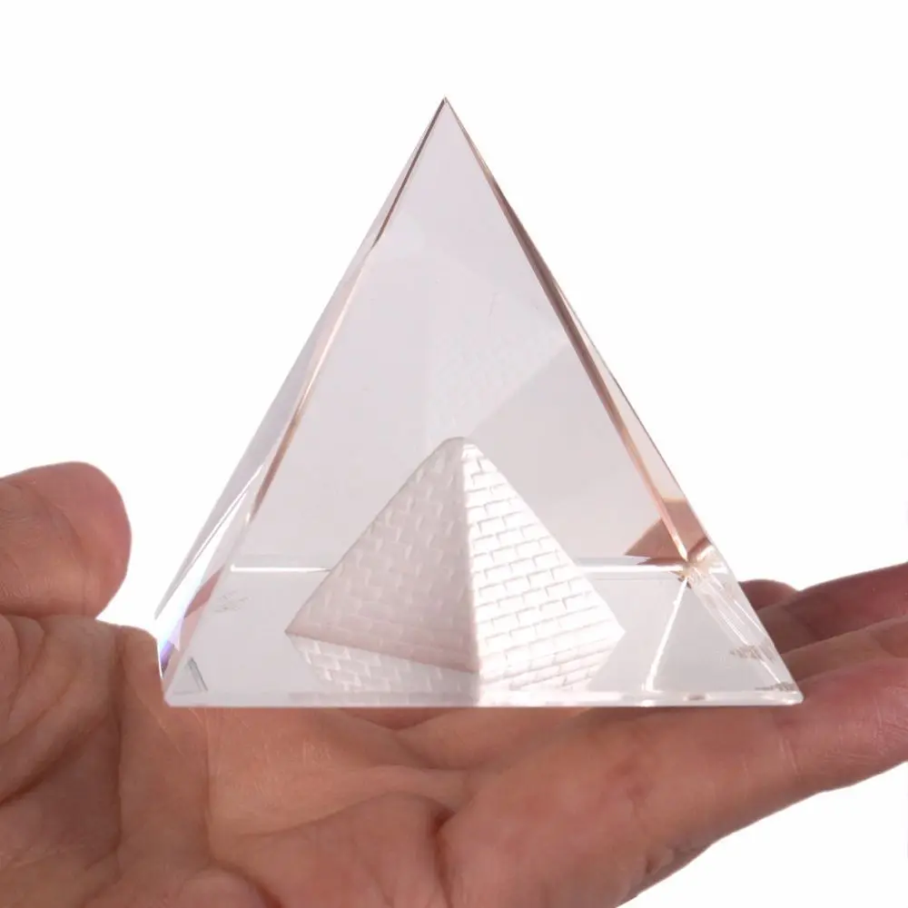 1Pcs 40mm Transparent Crystal Pyramid 3D Egypt Pyramid Ancient Building Model Delicate Stereo Carving Figurine