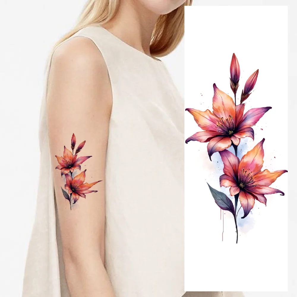 9pcs Temporary Tattoo Lotus Watercolor Sunflower Tulip Waterproof Long-lasting Body Stickers Cherry Blossom For Arms