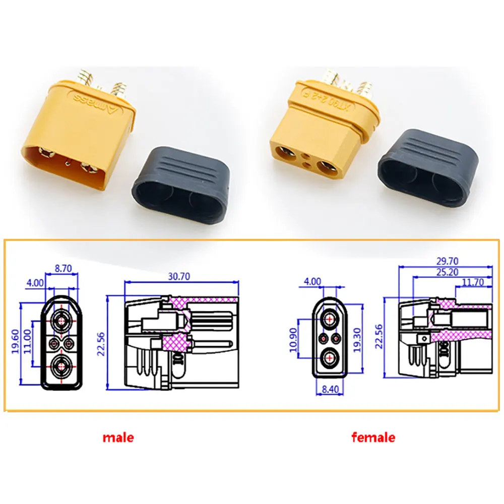 Original XT90I 2+2 plugs male and female plug t plug interface connector XT90 with signal pin planting machine XT90i