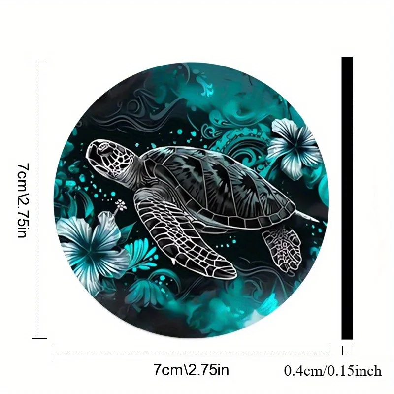 2 Tortoiseshell Car Coasters, 2.75-inch Drink Holders, Vibrant Teal And White Design, Suitable For Home, Restaurant Decor, Party