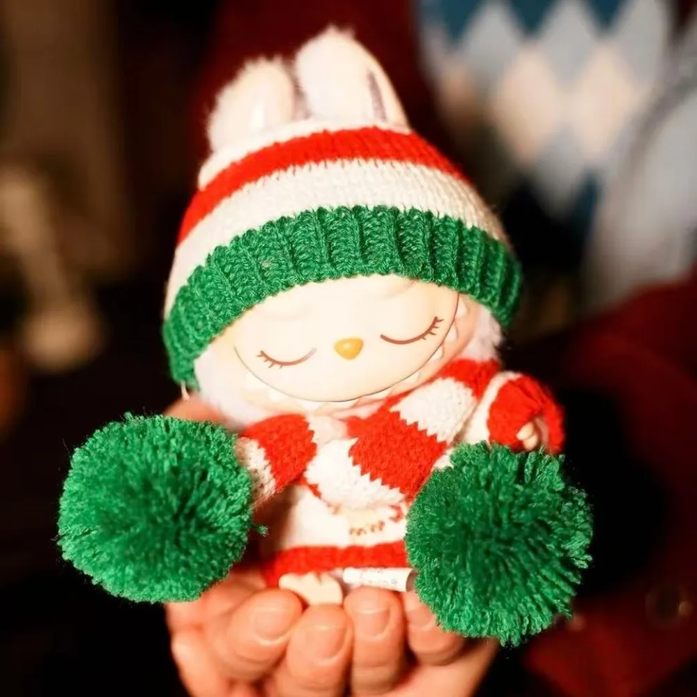 Ubranka dla lalek Labubu 15-17 cm, świąteczny zestaw: czapka, szalik, renifer, bałwan, mini pluszowa lalka, akcesoria, sukienka na Nowy Rok, prezent.