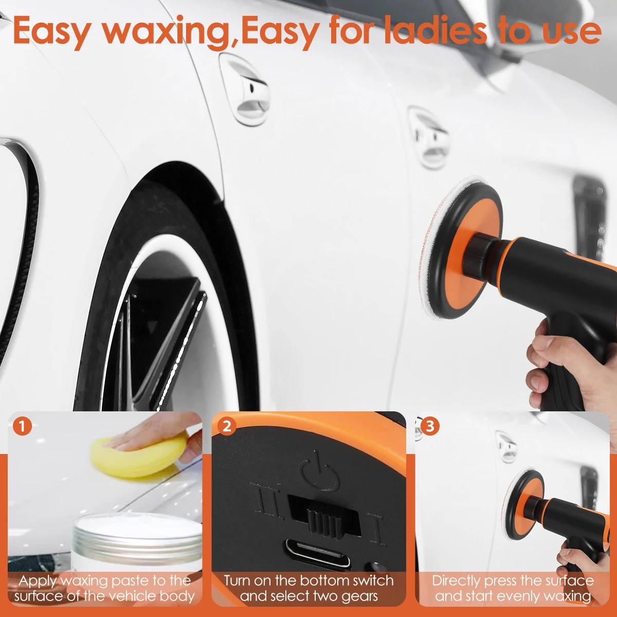 Wireless Car Polisher Machine Handheld Car Waxing Polishing Sanding Machine Buffer Polisher 18000rpm Motor 2000mah Large Battery