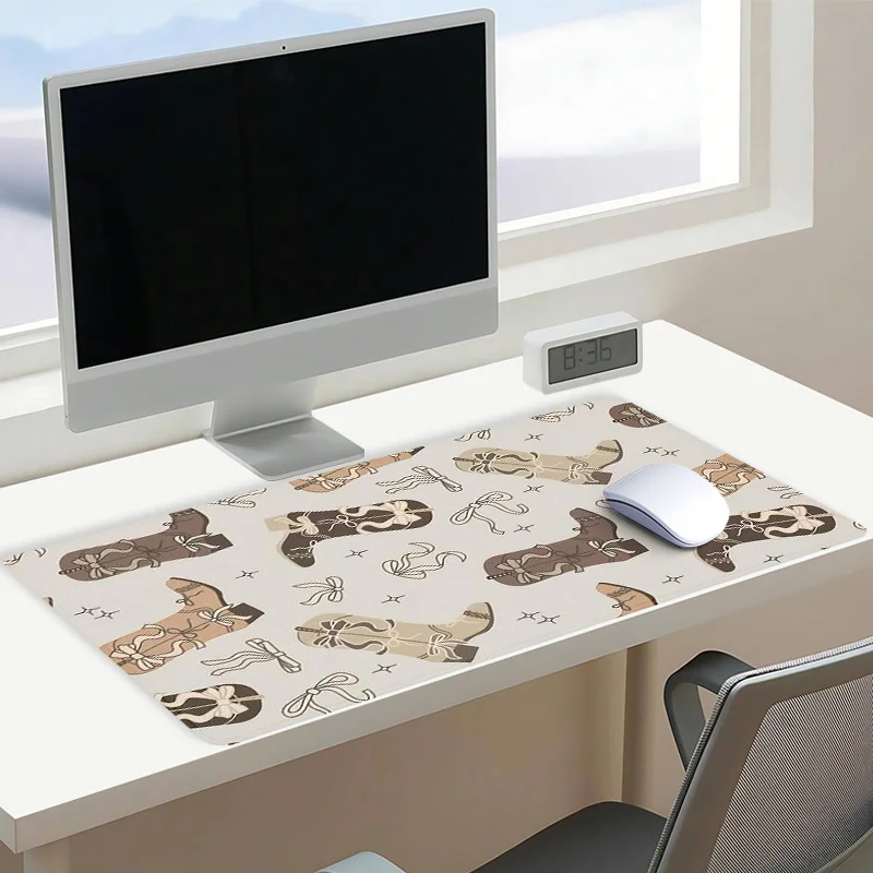 Western Cowboy Boot Mouse Pad Vintage Bow Star Large Gaming Desk Mat Mousepad Computer Laptop Keyboard Mat Home Office Desk Pad