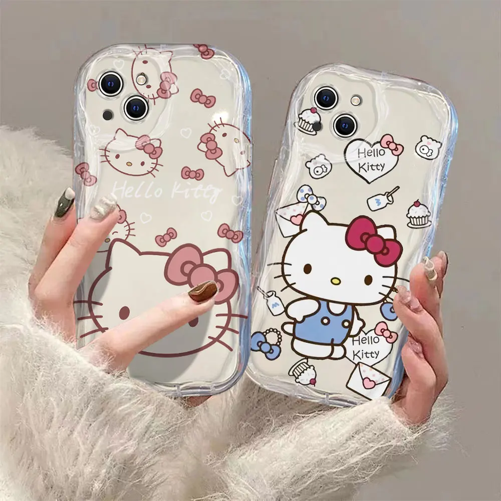 Sanrio Hello Kitty 3D Wave Case For iPhone 15 14 13 12 11 Pro Max Mini X XR XSMAX 8 7 6S Plus Soft Silicone Cover