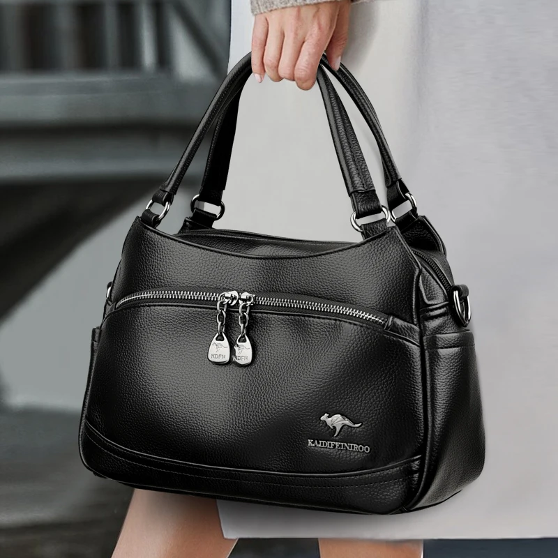 2024 New Multi Layer Large Capacity Women\'s Tote Bag High Quality Soft Leather Women Handbag Fashion Retro Female Shoulder Bags