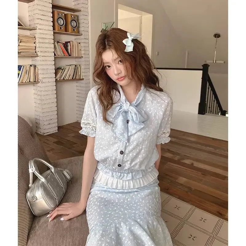 Summer New Niche Design Age-reducing Floral Skirt Set Women's Two-piece Set