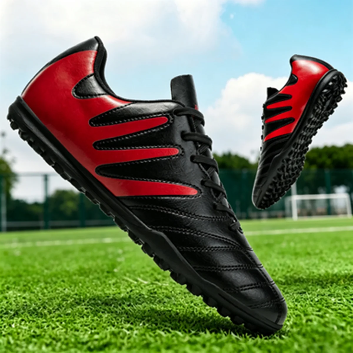 

Unisex PU+Fabric football shoes TF Turf Rubber Sole Wearproof Anti Slip for Children Youth Sports Training