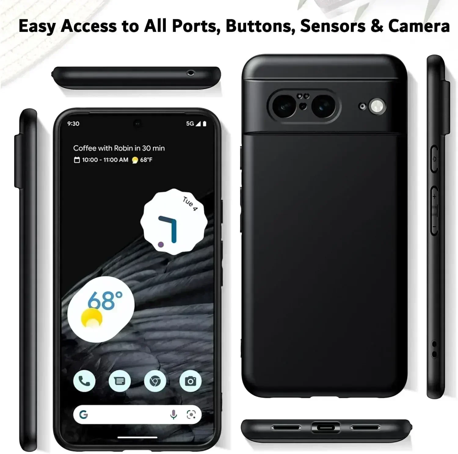 Funda trasera de teléfono de TPU suave mate negra ultrafina para Google Pixel 8 8A Pro 7 7A 6A 6