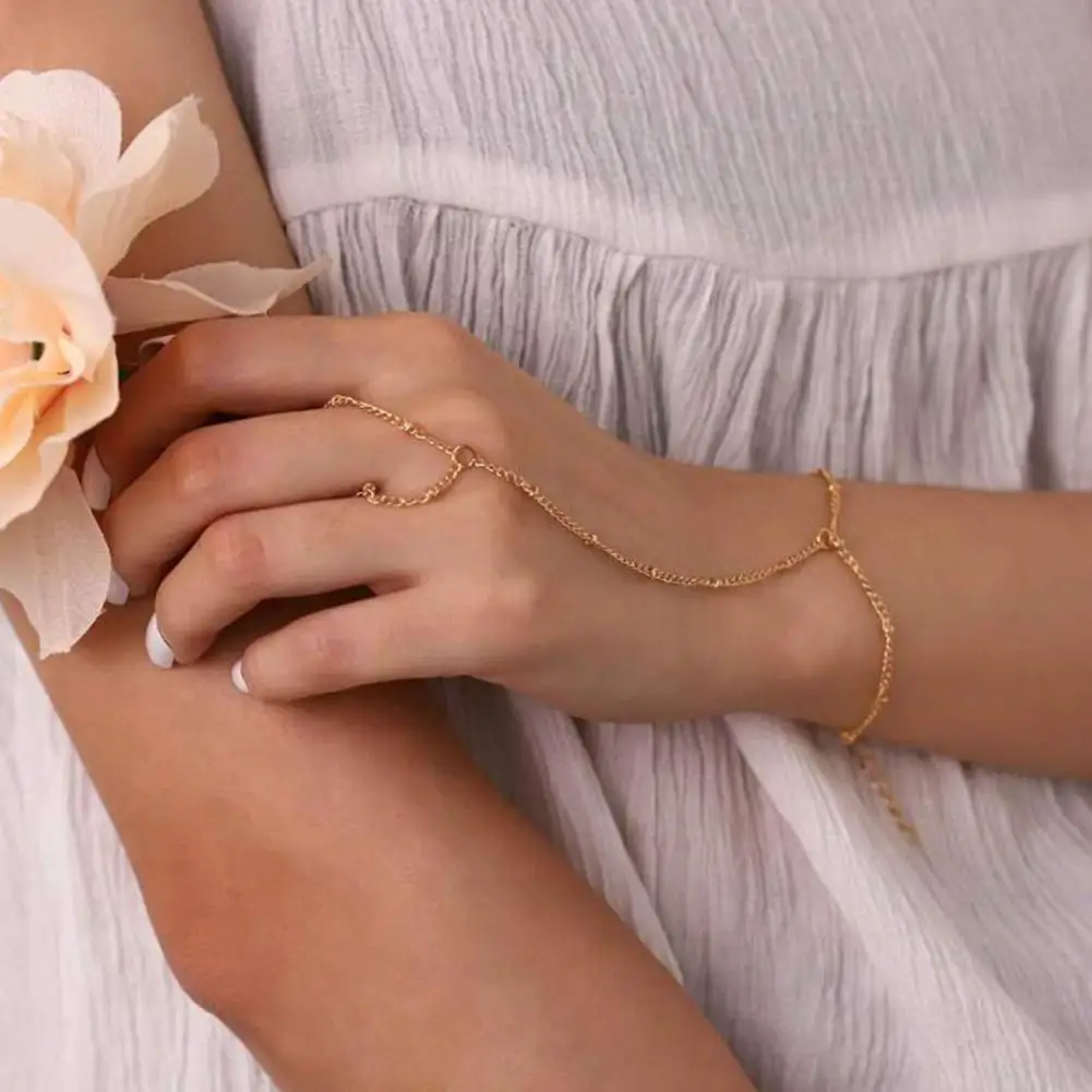 Simple Style Bracelet Retro Finger Bracelet Women Bracelet Ring Set Hollow Chain Finger Ring Retro Alloy Hand Slave Boho for Her