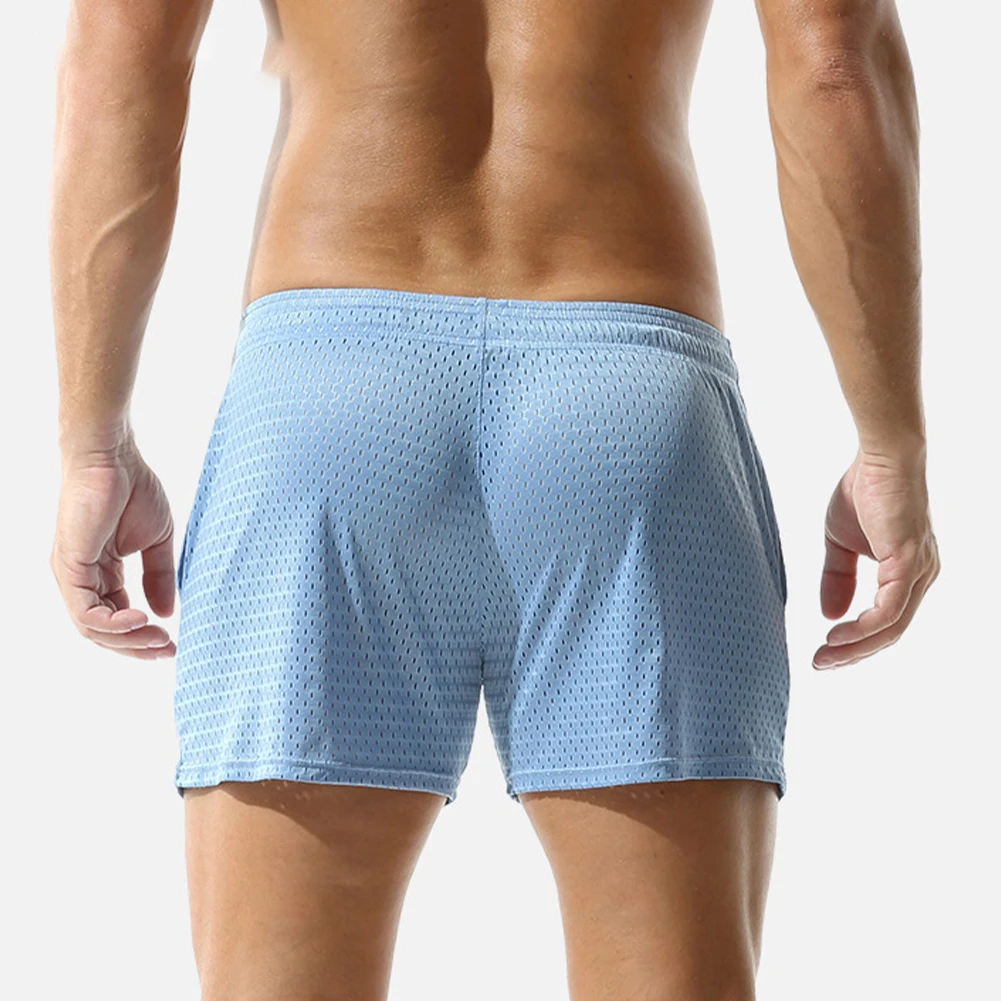 Home Casual Mens Breathable Mesh See Through Fitness Boxers Shorts Middle Rise Drawstring Boxer Trunks Underwear
