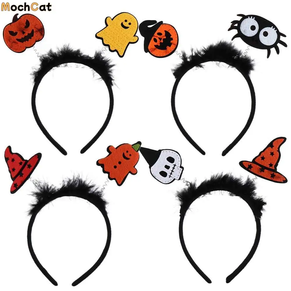 

Funny Cartoon Halloween Feather Headband Pumkin Spider Halloween Hairband Performance Props Hair Accessories Ghost Headband Girl