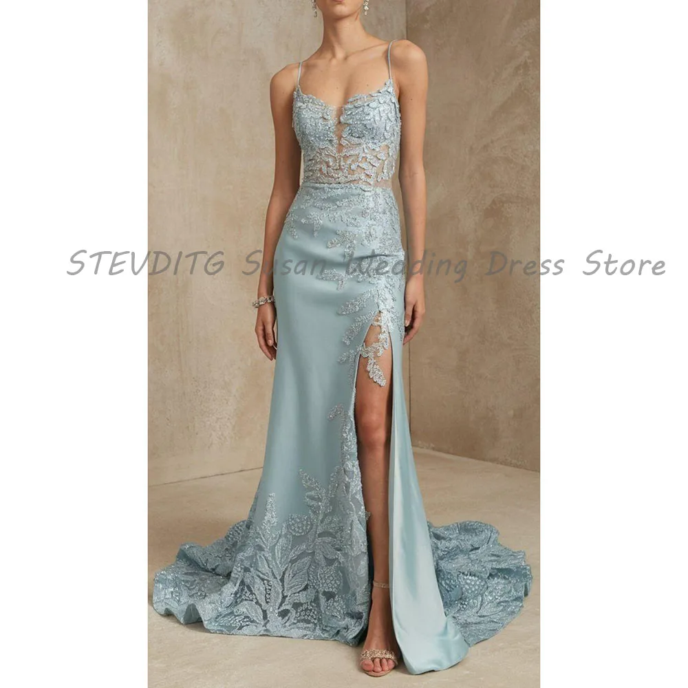 

Голубые вечерние платья женские на тонких бретельках без рукавов высокого качества Alliques Vent банкетные платья знаменитостей для выпускного вечера женские
