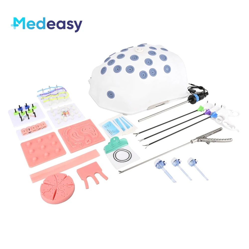 Belly Type Endoscopy Training Simulator, Laparoscopic Endo Trainer Box with 0/30 Degree Endoscope, 11 Modules and 4 Instruments