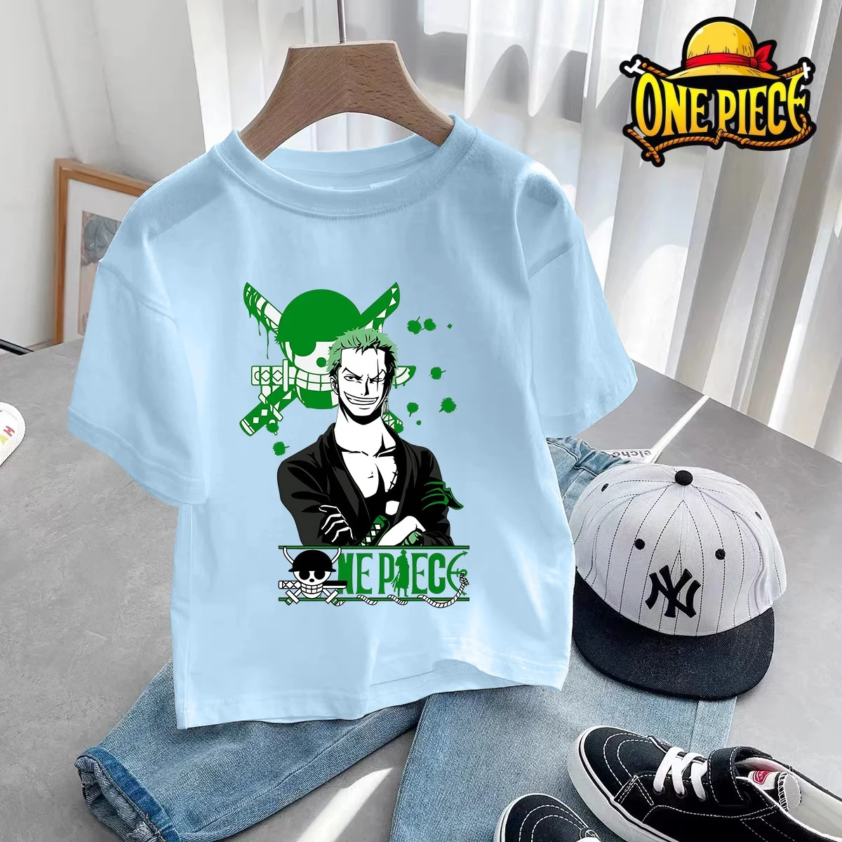 

2026 Summer Luffy Zoro Anime T Shirt for Boys Cotton Comfortable Short Sleeve Top Trendy Print Clothing Gift Children Tops