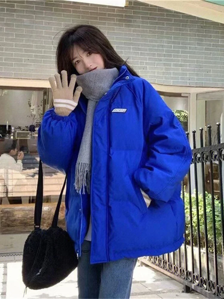 

Klein Blue Stand Collar down Cotton Jaet Women's Thiened Winter New Korean Loose Sle Student Versatile Bread