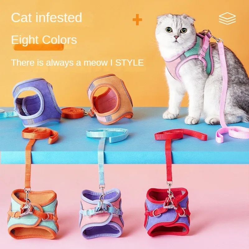 Cat traction rope cute vest city harness to prevent breakaway kitten Velcro safety buckle pet cat walking rope