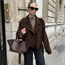 Europe, America, Autumn and Winter New Lapel Temperament Double-breasted Woolen Coat 2024 Fashion Commuter Coat Women