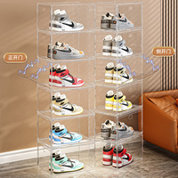 High transparency shoe box with magnetic suction, side opening, thick and large size, stackable shoe cabinet