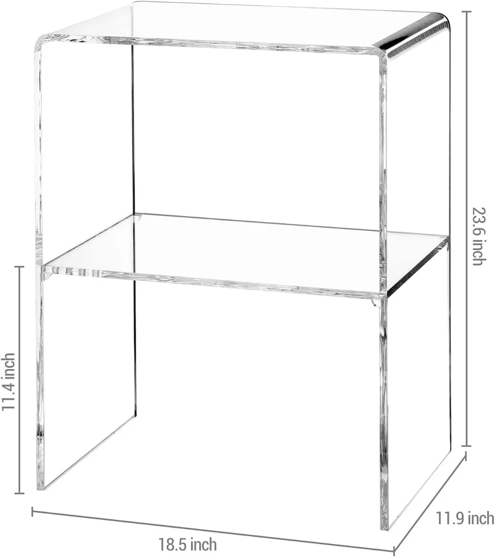 24 Inch Premium Clear Acrylic End Table, Decorative Living Room Side Table with 2 Tier Display Shelf