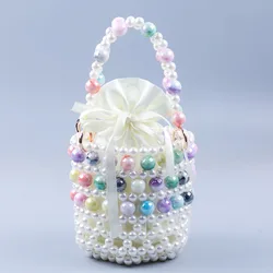 Customized Handmade Bead Woven Pearl Women's Handbag Cute Girl Bucket Bags Finished Product Temperament Fashion Mobile Phone Bag