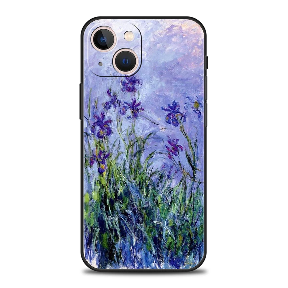 Claude Monet Impressionist Arts Luxury Phone Case For iPhone 11 12 13 14 15 16 Pro Max Mini X XR XS 7 8 Plus SE Cover Black