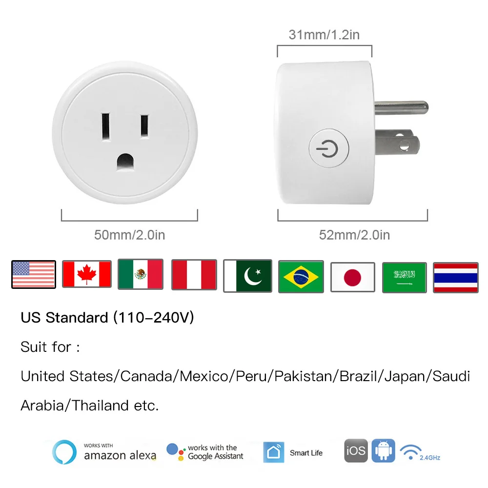 WiFi smart plug Tuya American socket mobile application remote ALexa audio wireless control