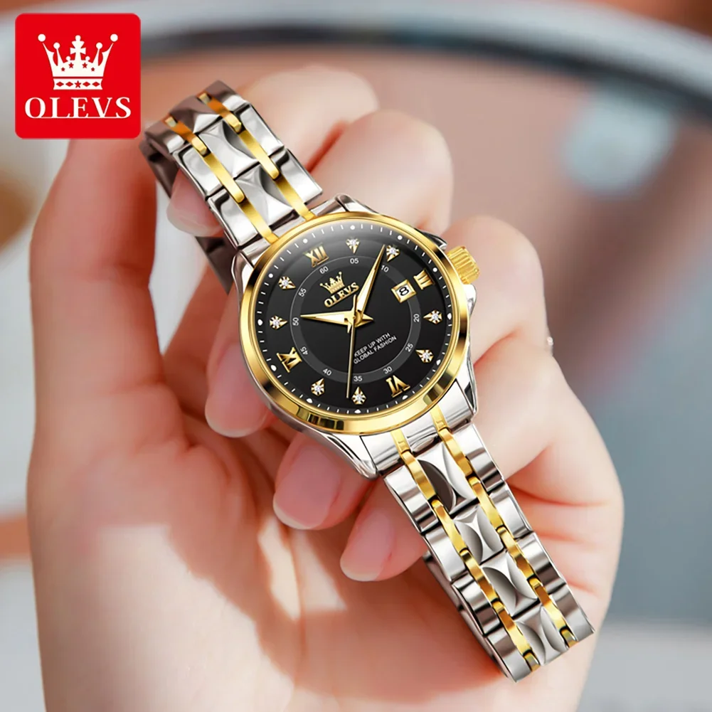 OLEVS Elegant Womens Watches Top Brand Luxury Gold Quartz Watch for Women Stainless Steel Waterproof Calendar Fashion Wristwatch