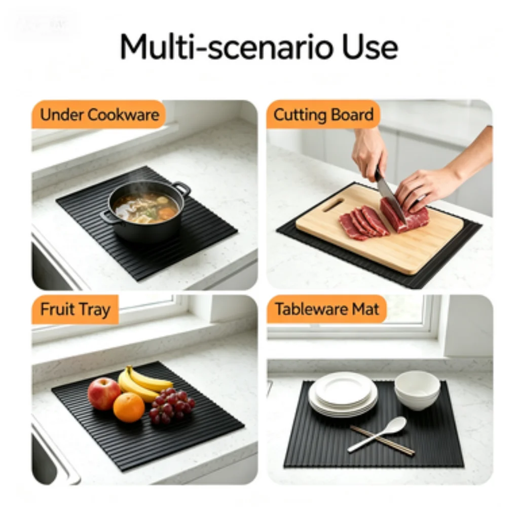 Multifunctional Silicone Kitchen Drain Mat, Non-slip, High Temperature & Heat Resistant, Drying Pad for Tableware, Dishes, Fruit