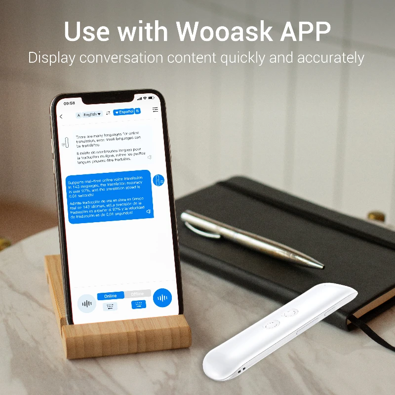 Dispositivo traduttore linguistico Wooask G5 Pro, 144 lingue con APP, precisione del 98%, traduzione vocale AI bidirezionale per viaggi d'affari