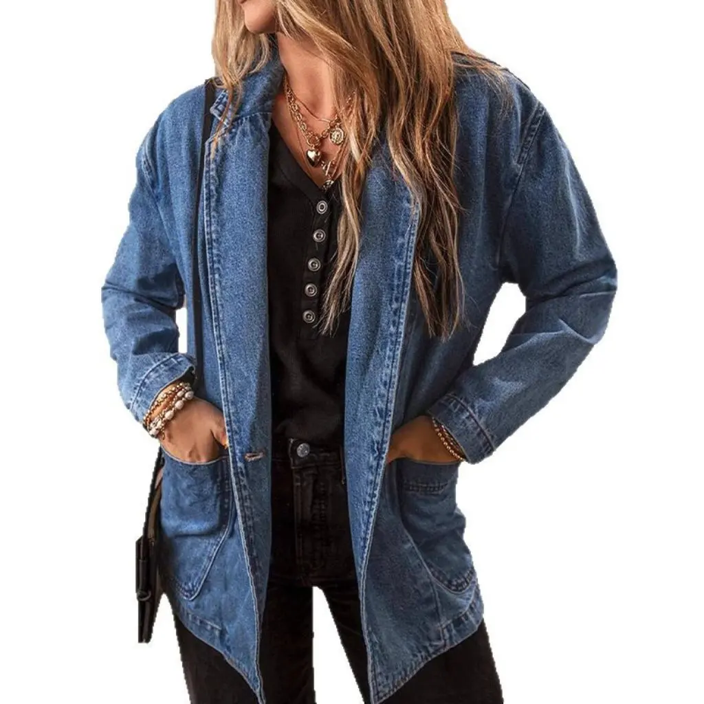 

Women's Slim-fit Denim Coat Solid Color Cardigan Collar Outer Wear One Button Spring Autumn Trendy Top