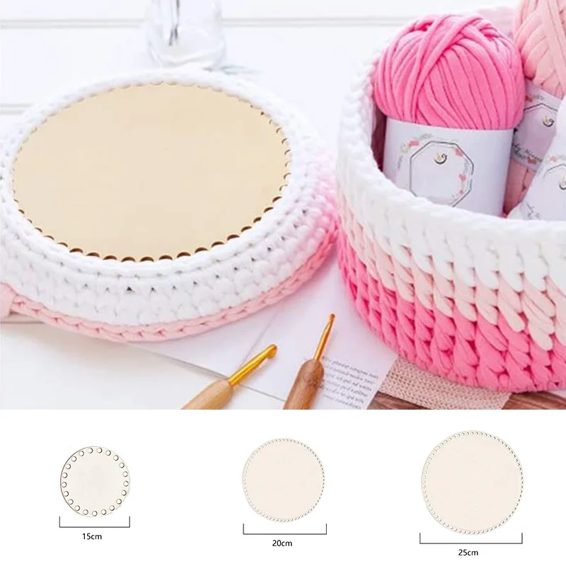 1Pc Crochet Basket Base 10/15/20/25cm Blank Cross Stitch Hand-woven Wooden Round Heart Star Basket Bottom деревянные заготовки