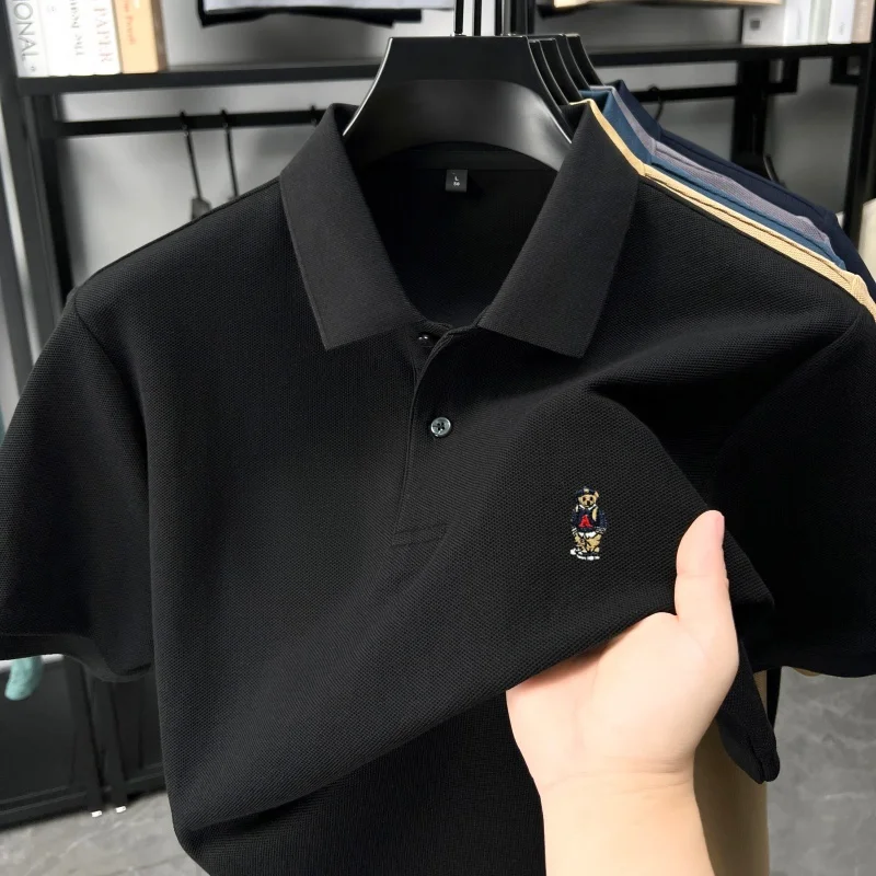 Luxury men short sleeve 100% cotton polo shirt high-quality brand summer breathable casual youth fashion bear embroidery T-shirt