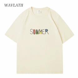 WAVLATII Women New Summer Cute Printed T shirts Female Beige Soft Cotton Casual Tees Lady White Fashion Short Sleeve Tops WT2331