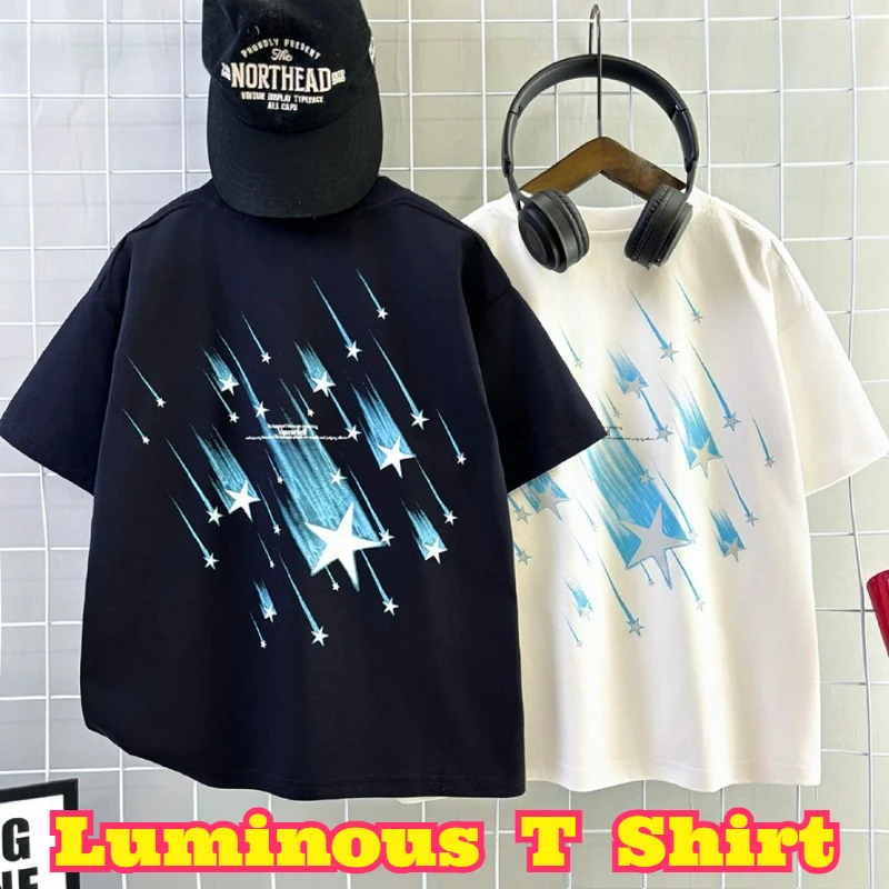 Luminous Meteor Print T Shirt Glowing Short Sleeve Stylish Breathable Soft Summer Casual Fashion Outdoor Daily Loose Trendy Top