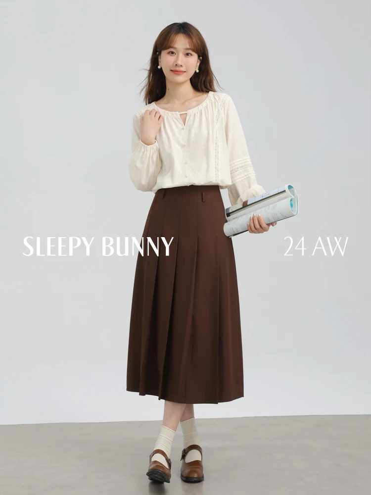 Women Spring V-Neck Hollow Out Blouse Lantern Sleeves Loose Fit Striped Patchwork Design Sweet Casual Slimming Top Daily Wear