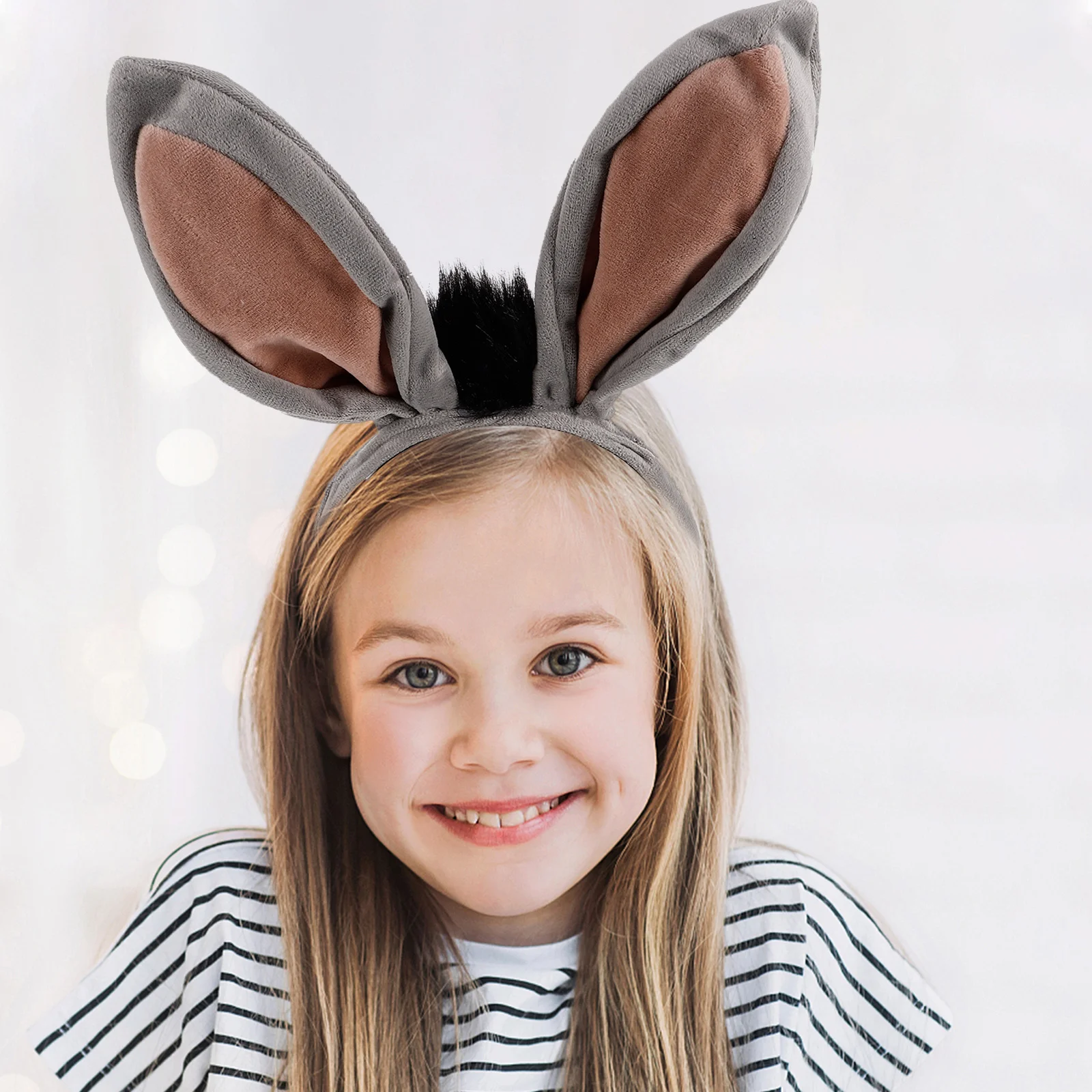 Donkey Costume Headband Tail Set Cute Animal Cosplay Ears Birthday Halloween Easter Party Accessories Zoo Animals Heaband