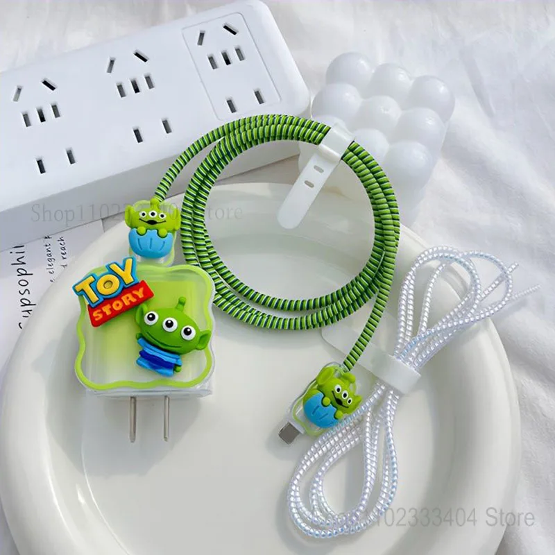 Disney Toy Story Alien Fast Charger Data Cable Protective Cover for iPhone 14 13/12/11 Pro Max 18W/20W Glue Shell Winding Rope