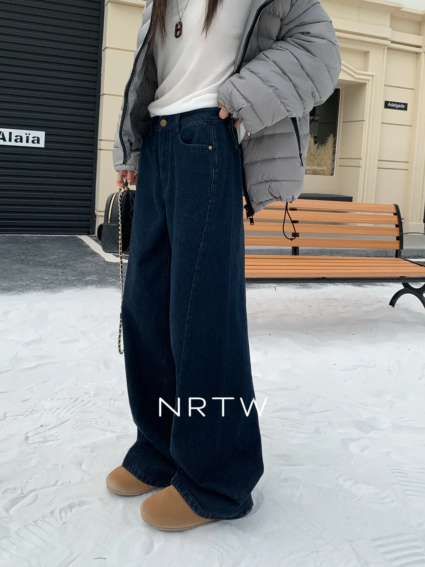 

Retro Washed Faded Denim Wide Leg Pants High Waist Original American Style Li Jiaen NRTW Brushed Twill Ladies Jeans