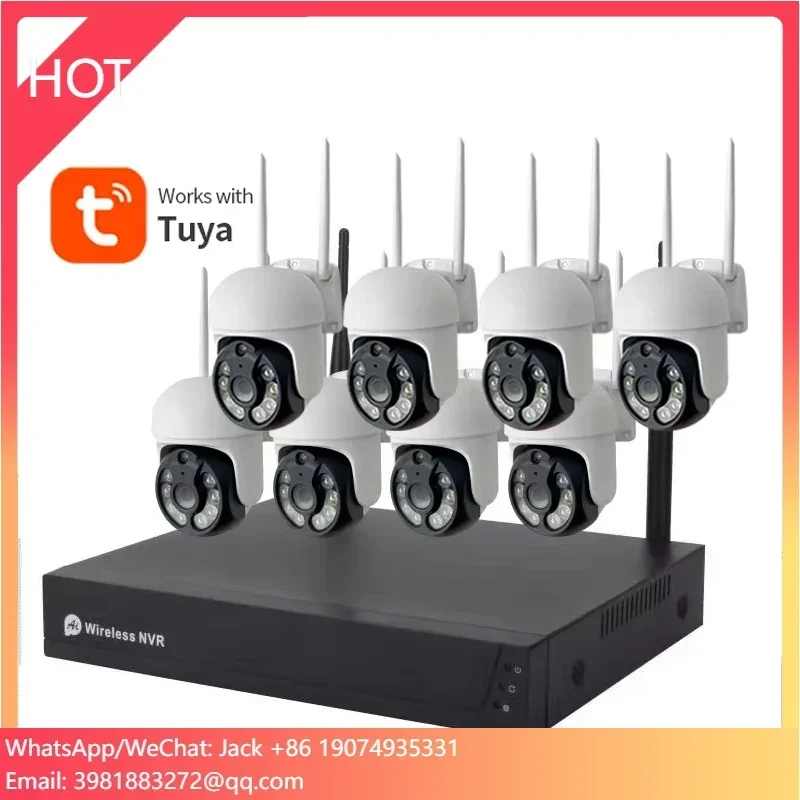 Smart Home Tuya Affordable 360 Degree Wifi Ptz 8ch Dvr Nvr Kit Cctv Surveillance System Outdoor Wireless Security Camera System