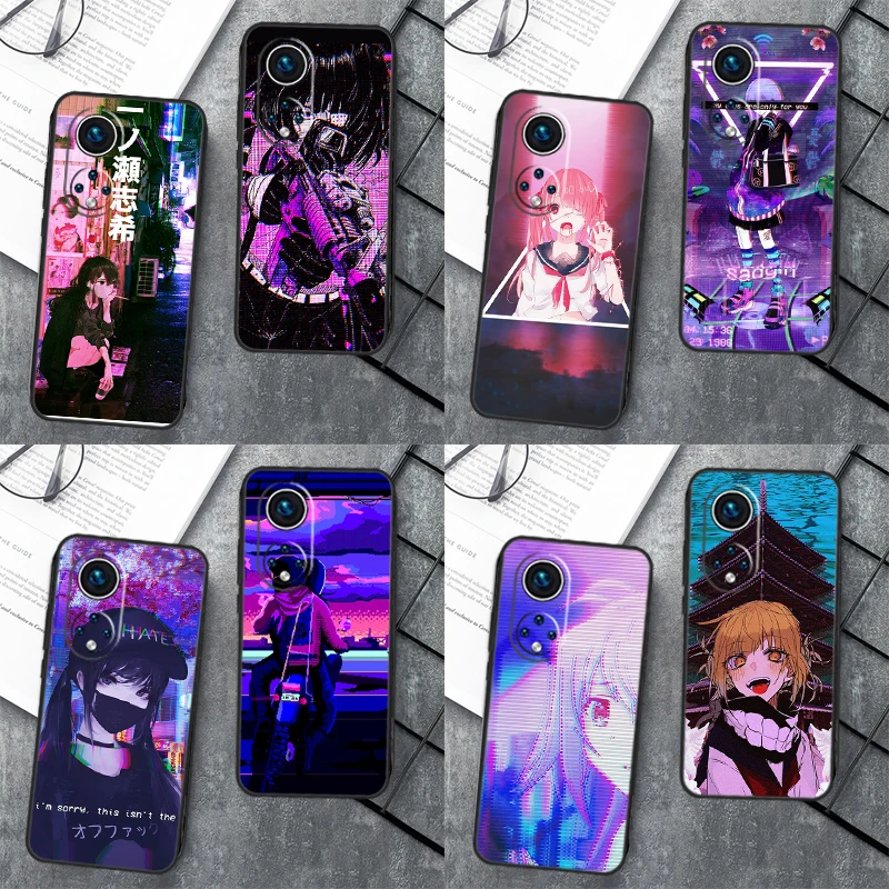 Anime Vaporwave Glitch For Huawei P40 P20 P30 P60 Pro Nova 5T 9 P Smart Honor Magic5 Lite 50 70 90 X8 X8a X9a Case