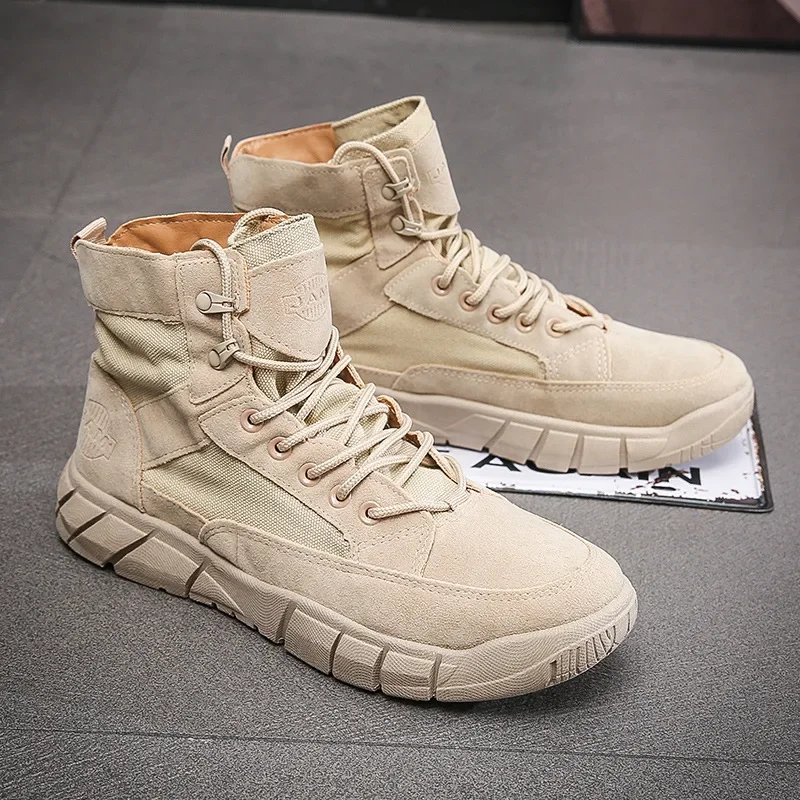 Mannen Combat Boots Zomer Ademende Comfortabele Canvas Heren Enkellaarzen Casual Lichtgewicht Outdoor Jogging Platform Mesh Laarzen