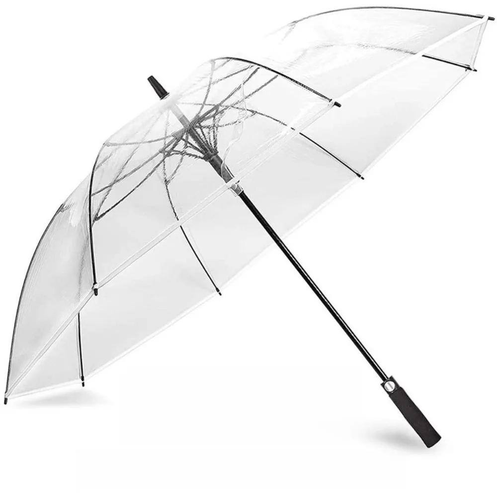 Clear Golf Umbrella Thickened PVC Full Fiber Ribs Long Handle Scratch Resistant Heavy Duty Oversized Outdoor Travel 투명 골프 우산