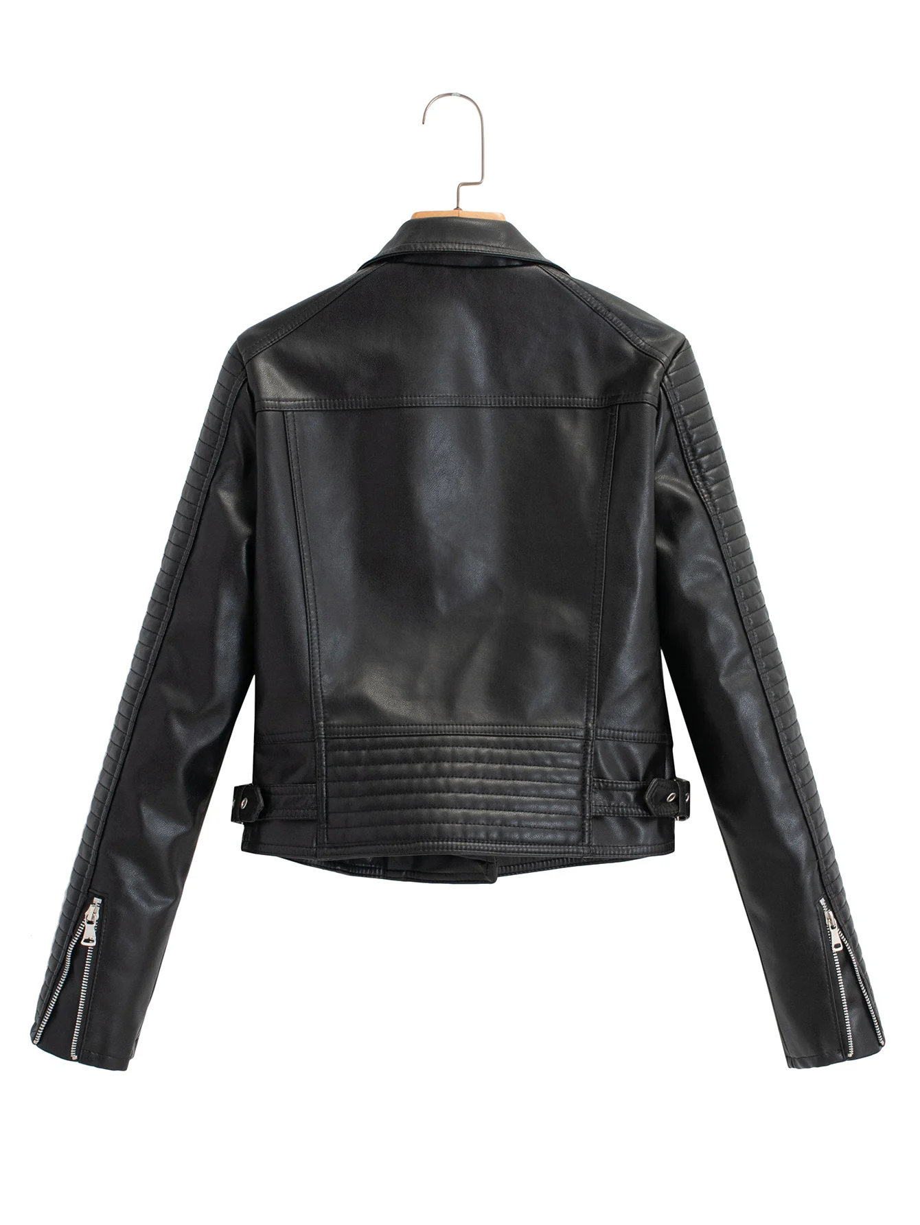 Damen Leder Jacken 2022 Neue Schwarze Dünne Moto Biker Jacke Frauen Lange Sleeved Zipper Frühling Herbst Oberbekleidung Leder Mäntel