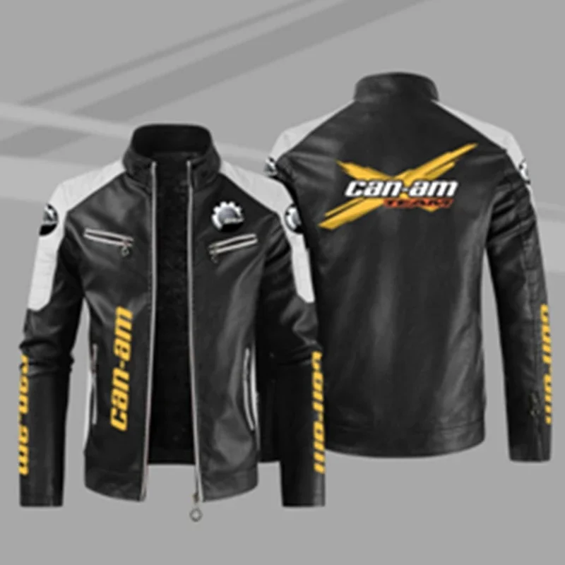 

CAN-AM Logo Men Winter Leather Jackets Casual Coat Mens Fashion Motorcycle Jacket Coats Male Fleece Warm Slim Fit Outerwear