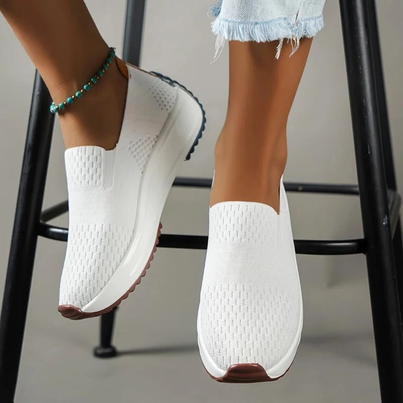 Chaussures d'été blanches en maille respirante pour femmes, style coréen, loisirs, extérieur, grande taille, à enfiler, 2023